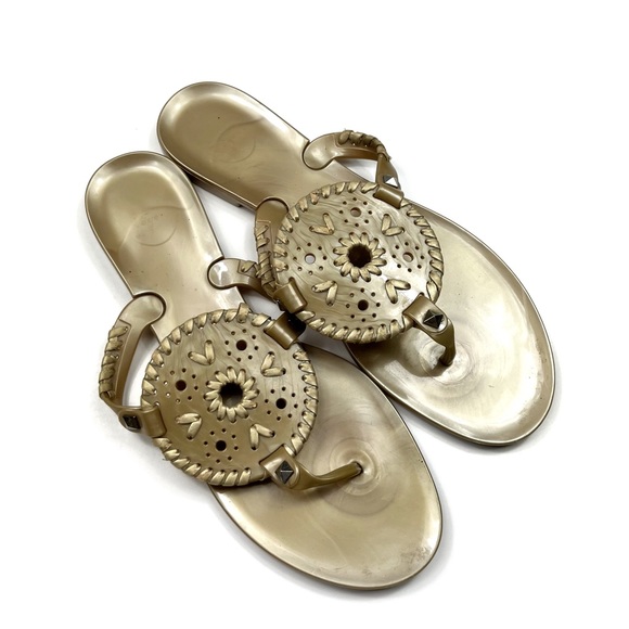 Jack Rogers Shoes - Jack Rogers Georgica Metallic Gold Whipstitch Rubber Thong Sandal Flip Flops